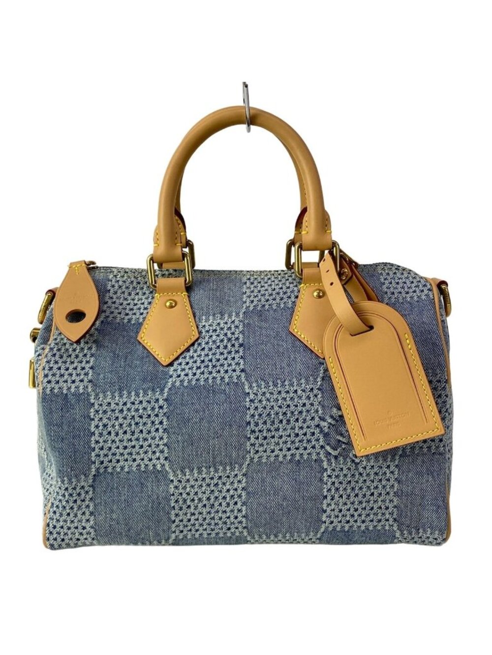Louis Vuitton Handbag LV Birds Damier Denim Speedy Bandouliere 25 Blue Cotton